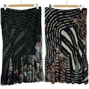 Miss Nikky Reversible Whimsigoth Chiffon Ruffle Artsy Skirt XL Black Multicolour